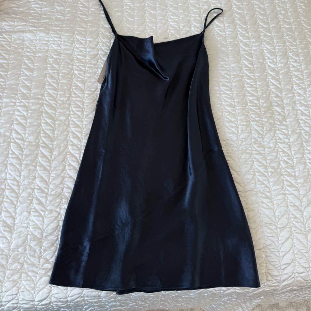 Babaton Navy-Black Satin Slip Mini Dress
